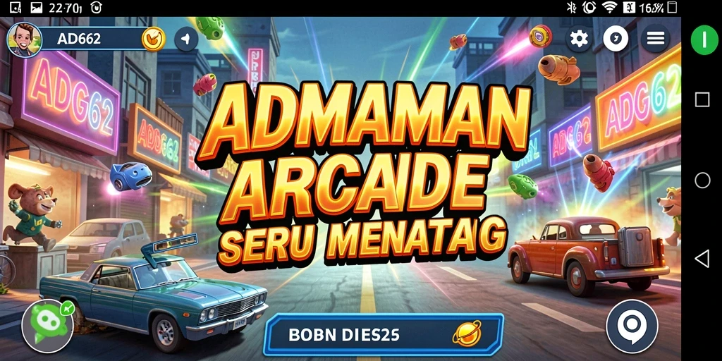 Tampilan gameplay seru ADG62 dengan tantangan Arcade yang mendebarkan.