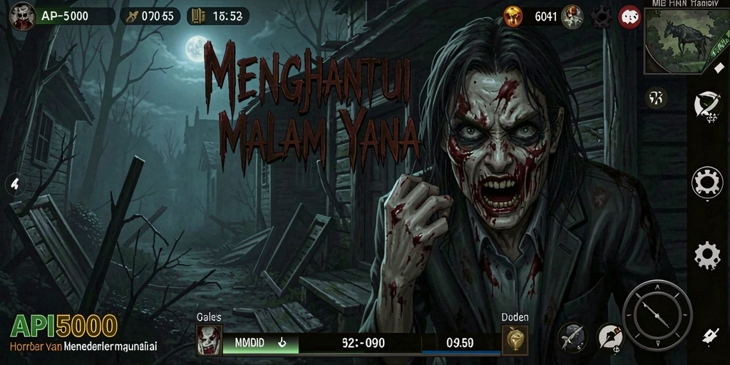 Screenshot menampilkan karakter tengah menjelajahi tempat angker di API5000.