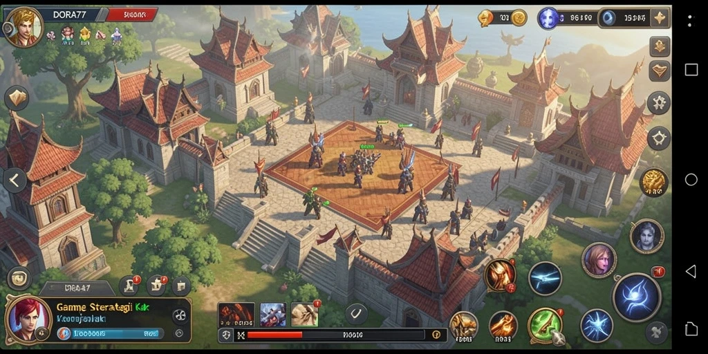 Tampilan aksi epik dalam gameplay SLG DORA77.