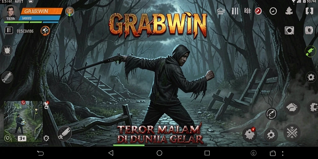 Gameplay menegangkan GRABWIN dengan suasana horor yang mencekam.