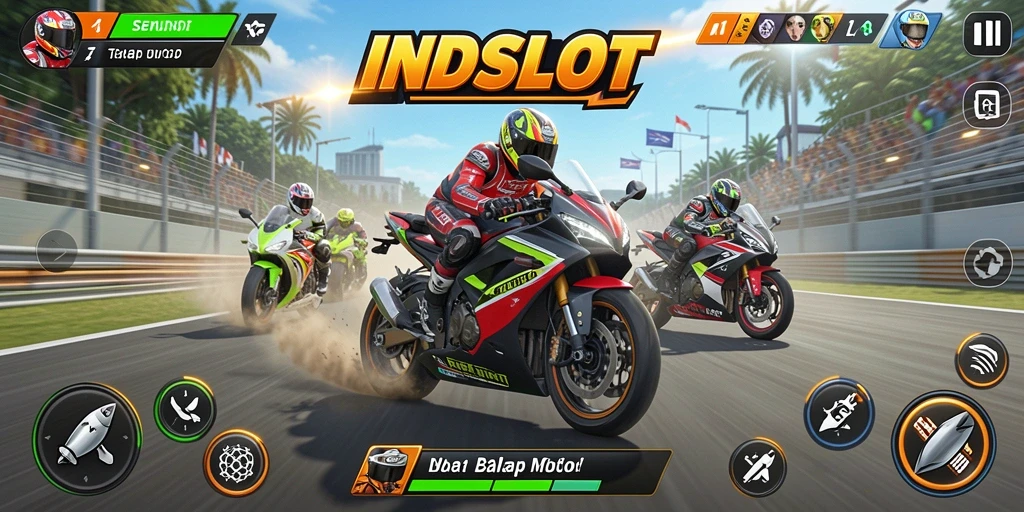 Gambaran gameplay seru di INDSLOT dengan balap motor yang menegangkan.