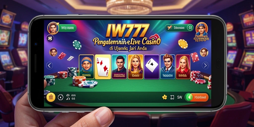 Tampilan gameplay IW777 dengan dealer langsung dan suasana kasino yang memukau.