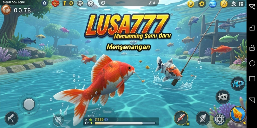 Screenshot menampilkan gameplay LUSA777 dengan aksi memancing yang seru.