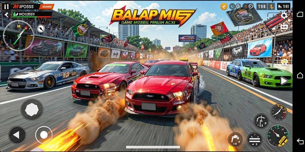 Tampilan mendebarkan gameplay balap mobil MPO555 di lintasan yang menegangkan.