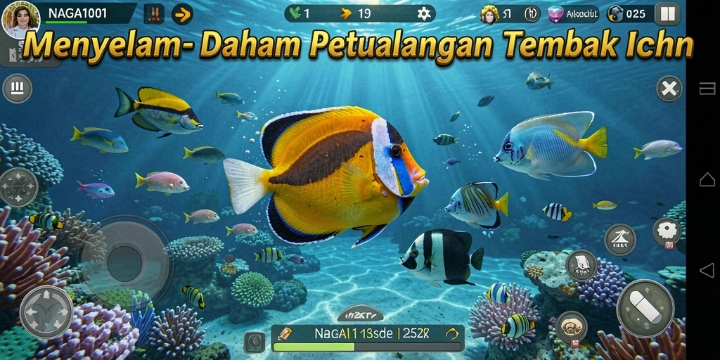 Gameplay seru NAGA1001 saat menembak ikan di bawah laut.
