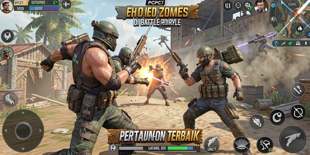 Gameplay seru dalam pertempuran Battle Royale yang memukau.