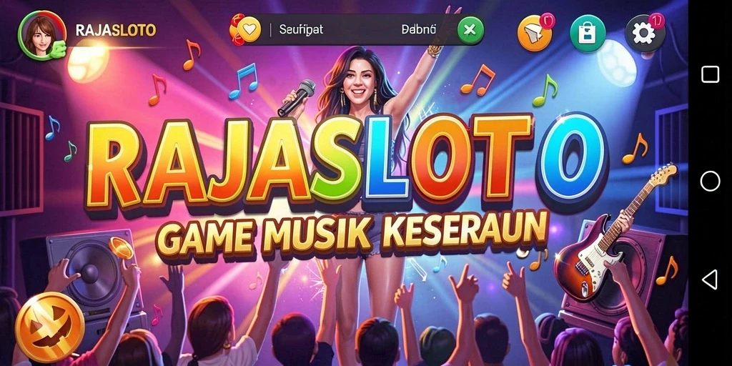 Tampilan gameplay menarik dari RAJASLOTO dengan berbagai pilihan musik.