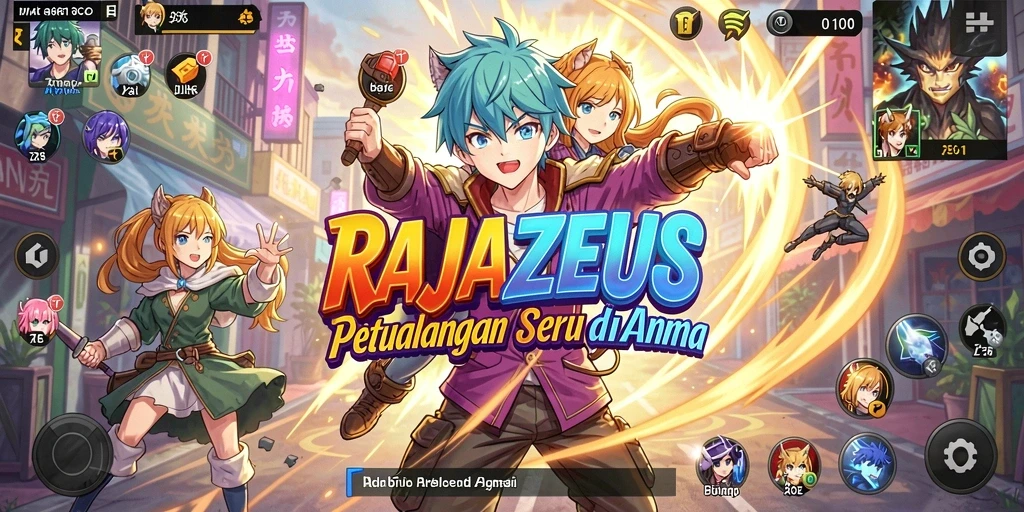 Screenshot gameplay RAJAZEUS menampilkan karakter anime dalam pertarungan epik.