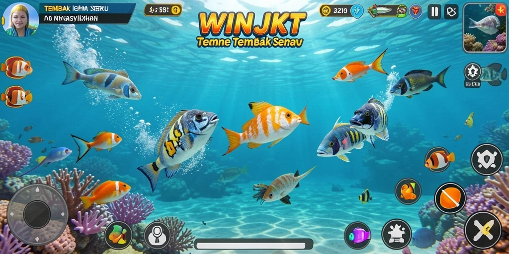 Tampilan gameplay seru dalam WINJKT saat menembak ikan.