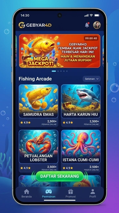Tampilan utama aplikasi gebyar4d yang menarik.